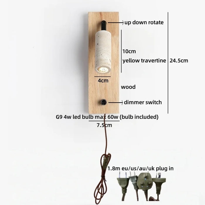 Inari – Adjustable Travertine LED Rotating Reading Sconce