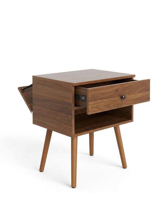 Hallvard - Mid Century Modern Nightstand Walnut Solid Wood Nightstand Small Bedside Table