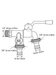 Skade – dual-outlet garden bibcock dimensions diagram – 1/2 inch inlet, 3/4 inch outlets, 16mm hose barbs